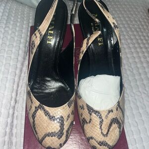 Rangoni Snakeskin Slingback Heels - Black and Tan